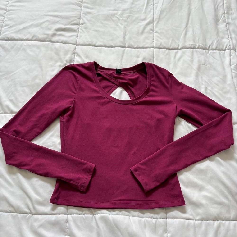 Zobha Womens Long Sleeve Activewear Top Magenta Open Back Thumbholes Medium